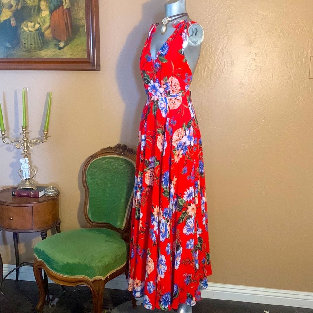 INA Red Floral Sexy Maxi Dress.  Sz S